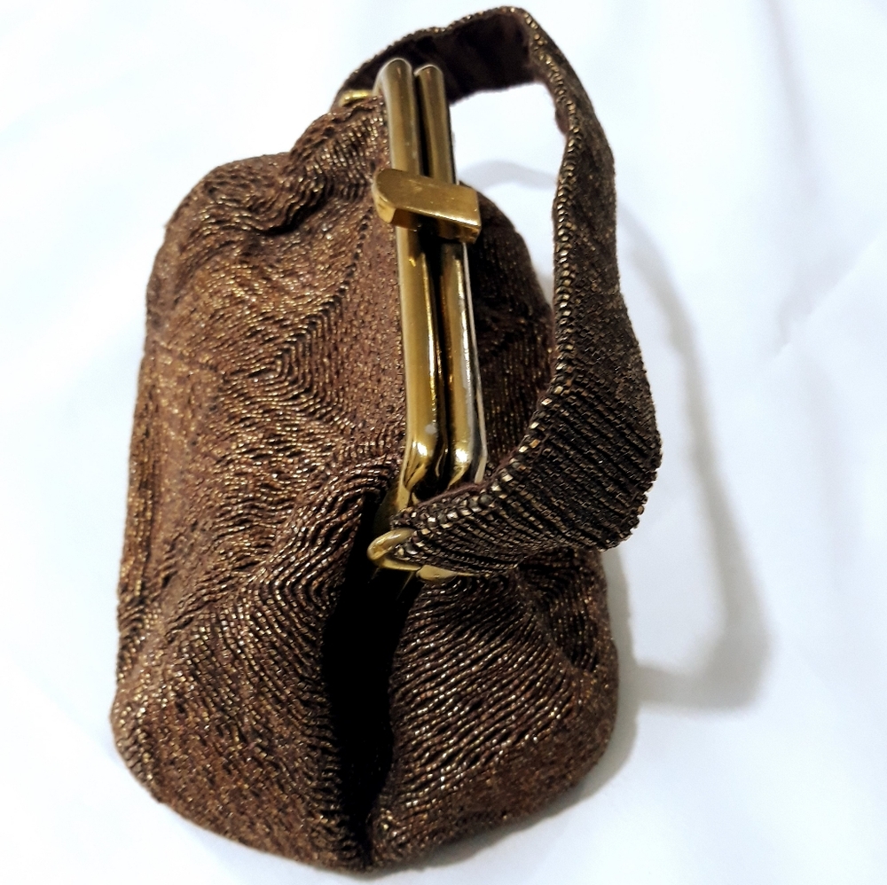 Vintage Fre-Mor Bronze Beaded Handbag Clutch Purse Brown Lined. - Picture 6 of 8